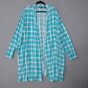 Lands End Cardigan Cover Up 3X Tie Dye‎ Thin Knit Pockets Open Front